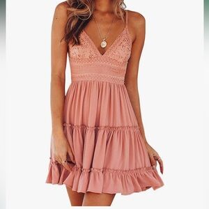 NWT Ecowish Backless Lace Dress Spaghetti Straps Bowknot Rose Pink Size Small